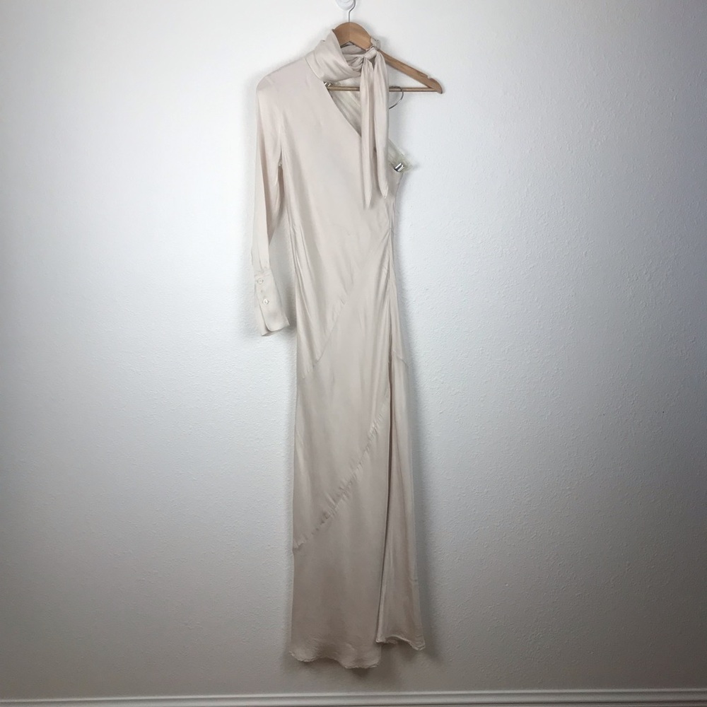 Young Fabulous & Broke Ivory Satin silk one shoulder Febe Bias Maxi Dress
